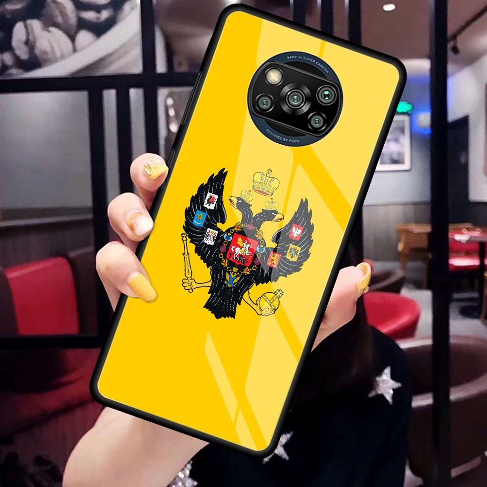 

Чехол со стеклянной поверхностью для Xiaomi Redmi Note 10 9S 9 8 8T 7 9C Mi 11 11 Lite 10T Pro 5G 9T, чехол для телефона с гербом России и российских флагов Mi Poco X3 NFC