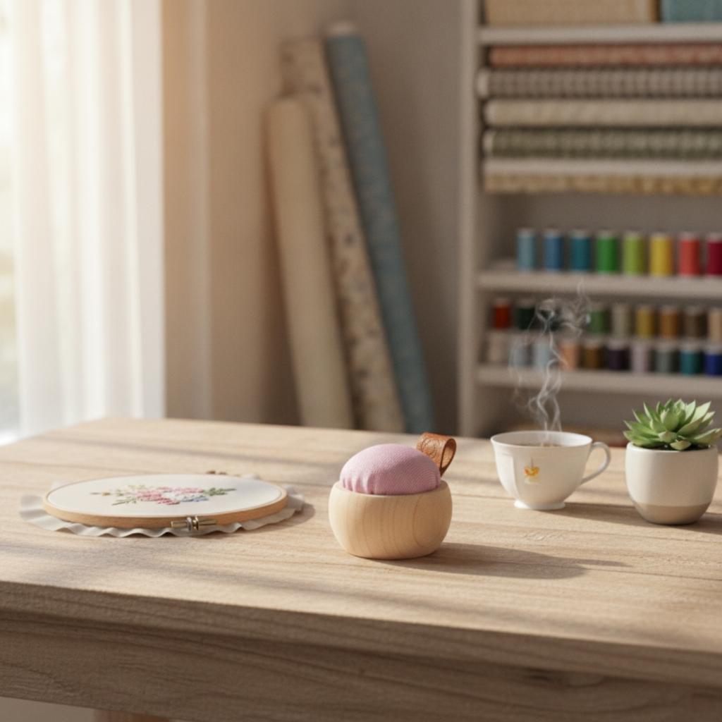 Wooden Base Sewing Pin Holder Cushion Natural Finish Wood Base Pincushion Wooden Pincushion Small Round Needle Holder Safe