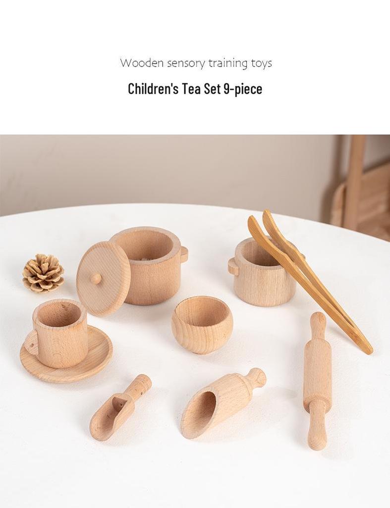 Beech Wood Tea Party Play Set for Kids - Pretend Play & Sensory Bin Kitchenware