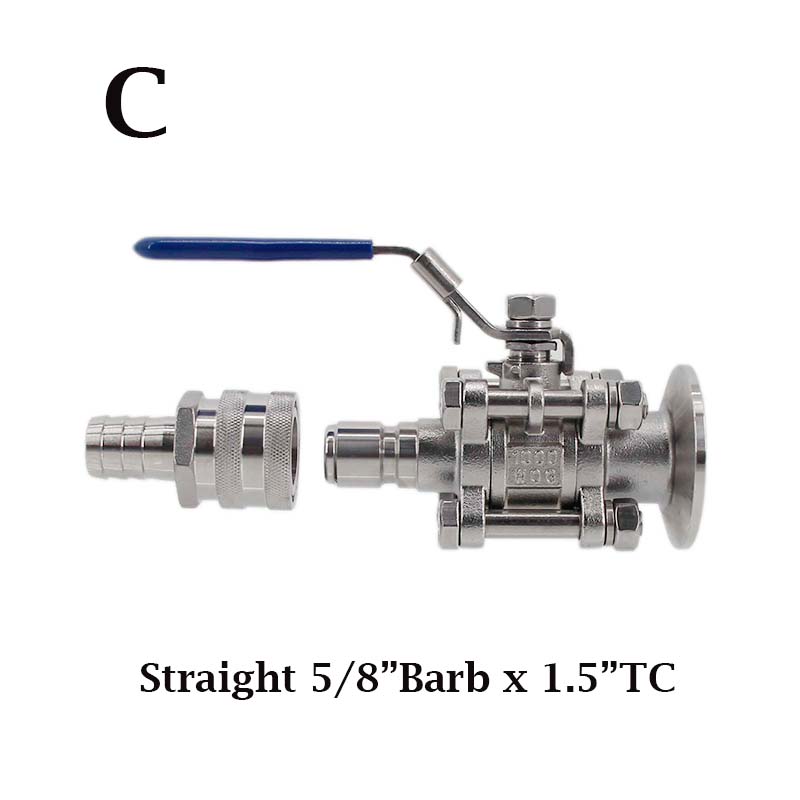 Brewer Built Full Port Ball Valve 1.5 Inch Tri Clamp x Male Quick Disconnect Stainless Steel 304 Homebrew Brew Kettle Spigot