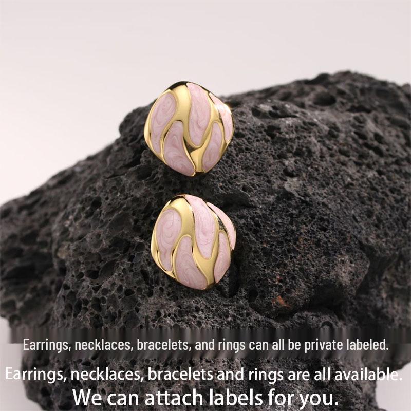 French Enamel Drip Oil Earrings: Stainless Steel, Irregular, Titanium Women's Luxury
