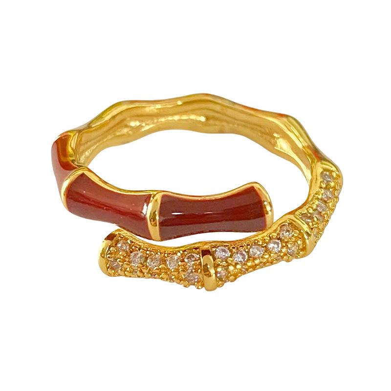 Ankola Red Drip Glaze Open Ring Women'S Light Luxury Niche High-End Index Finger Ring Retro White Stacked Wearing Ring