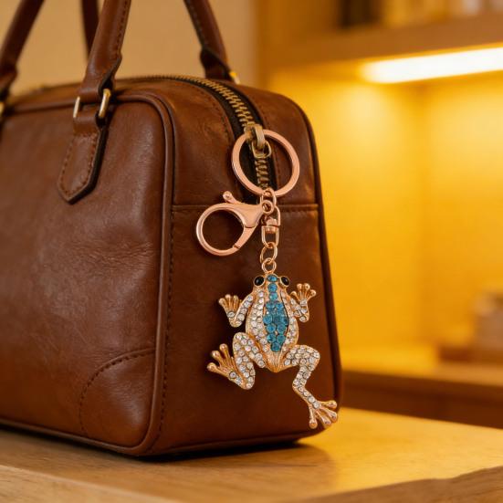 Toad Key Chain Rhinestone Toad Keychain Sparkly Lucky Money Frog Toad Charm with Key Ring Bag Charm for Men Women