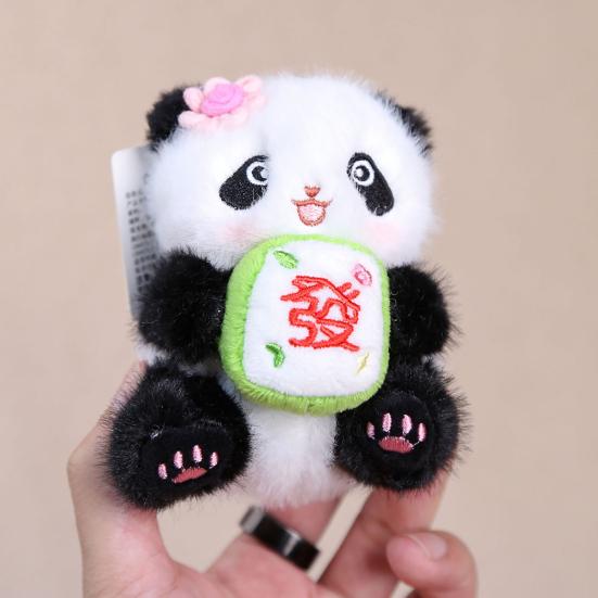 Panda Holding Flowers Keychain Cute Plush Stuffed Animal with Knitted Bouquet