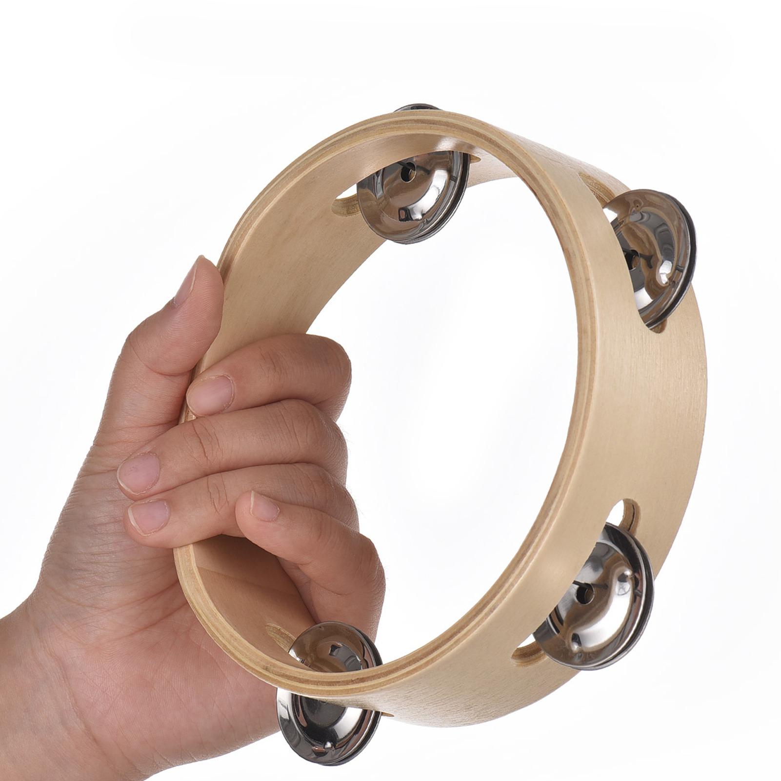 

8-дюймовый бубен для взрослых, приятный звенящий звук, ручной колокольчик, деревянный натурального цвета, металлический колокольчик 6 Inch