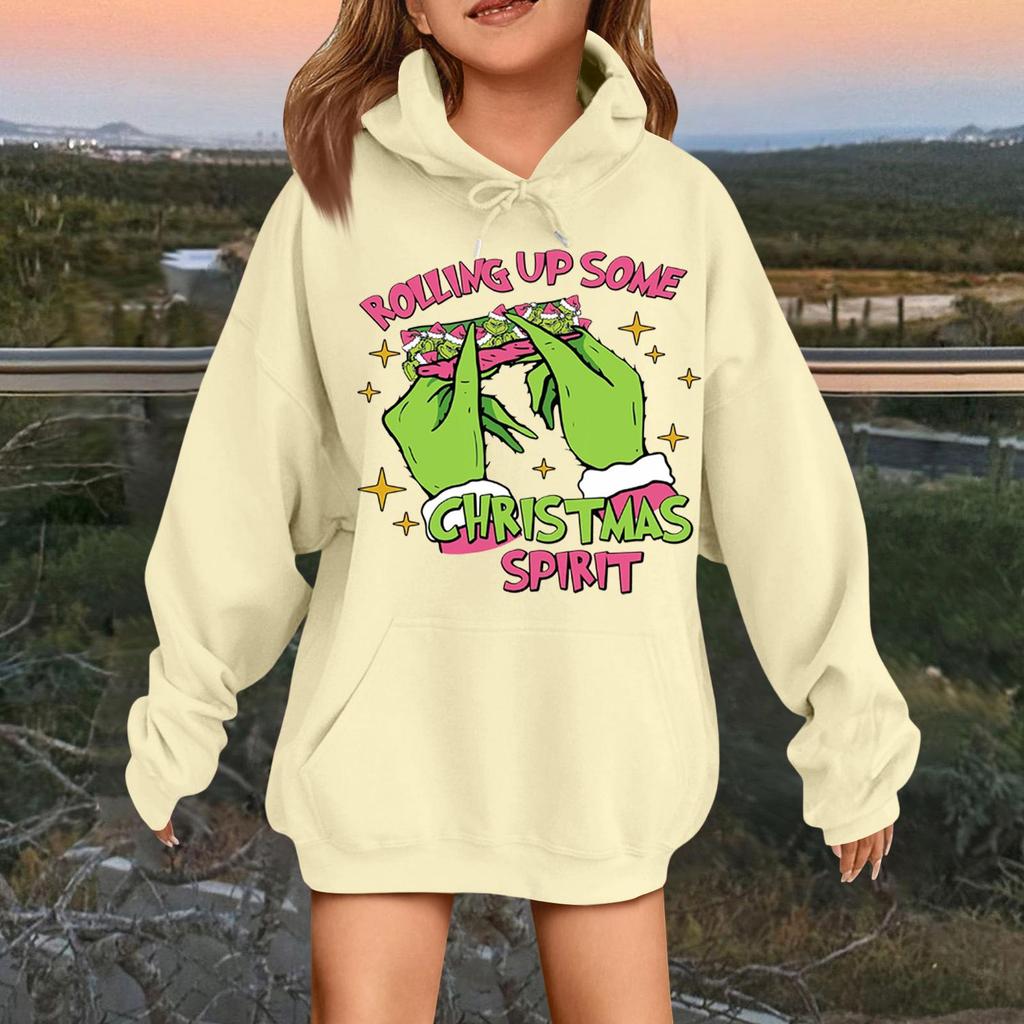 Children's Fashionable Casual Long-sleeved Loose Christmas Print Pullover Hooded Sweatshirt