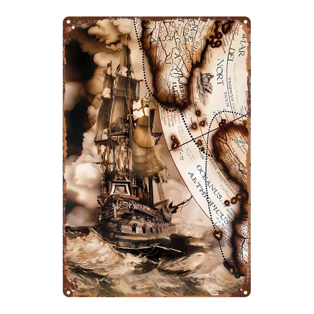 Vintage Nautical Metal Wall Art, Old Sailing Ship Pirate Decor, Home Wall Decor