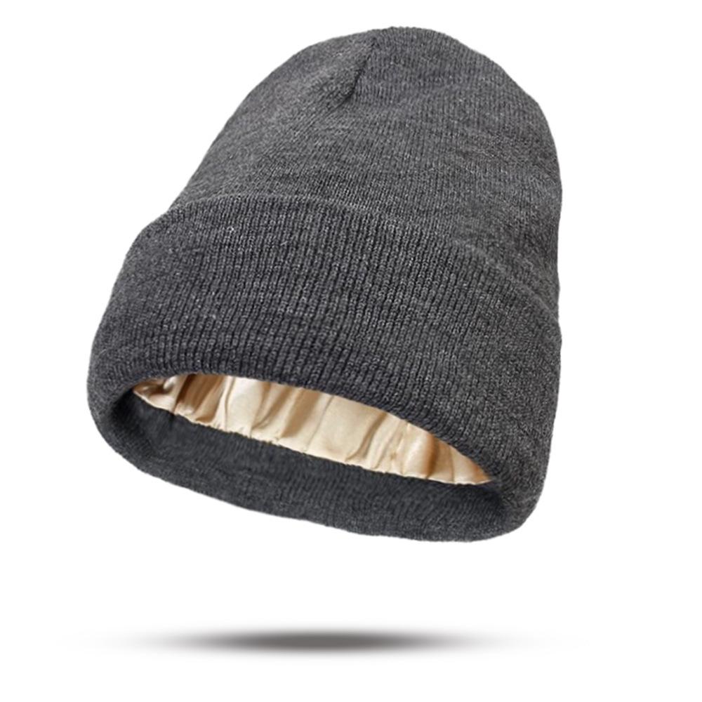 European & American Satin Brocade Winter Hat: Women's Warm Knitted Hair Protection, Acrylic Wool Blend.