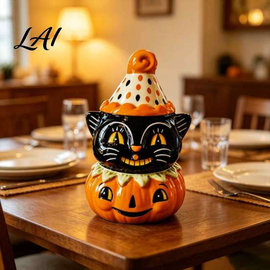 Vassoio a Gradini Decorazione Autunnale Gatto Nero Halloween Statuina Zucca Carina Spaventosa su Resistente Tavolo da Festa Decorazione Statua in Resina per Scaffale di Casa Camino