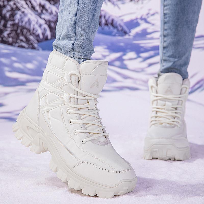 Damen Schneestiefel Hohe Outdoor Sportschuhe Plüsch Warm Baumwollschuhe Rutschfest Gehen Freizeitschuhe Dicke Sohle Verschleißfest