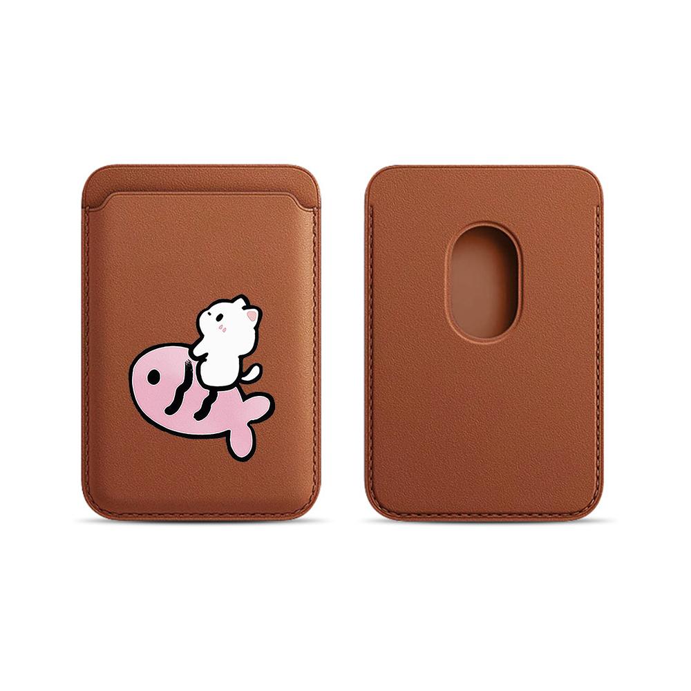 

Aesthetic Simple Line Art Cat Fish Leather Phone Card Wallet Case For Magsafe Magnetic Slim Back Pocket Durable Stylish Cover