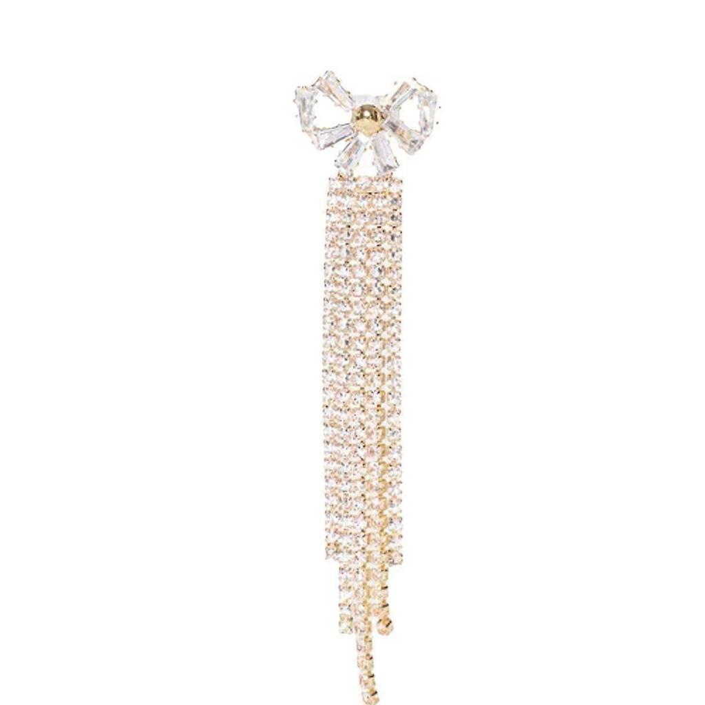 Fashion rhinestone bow tassel earrings versatile evening micro-inlaid zircon earring accessories for women silver