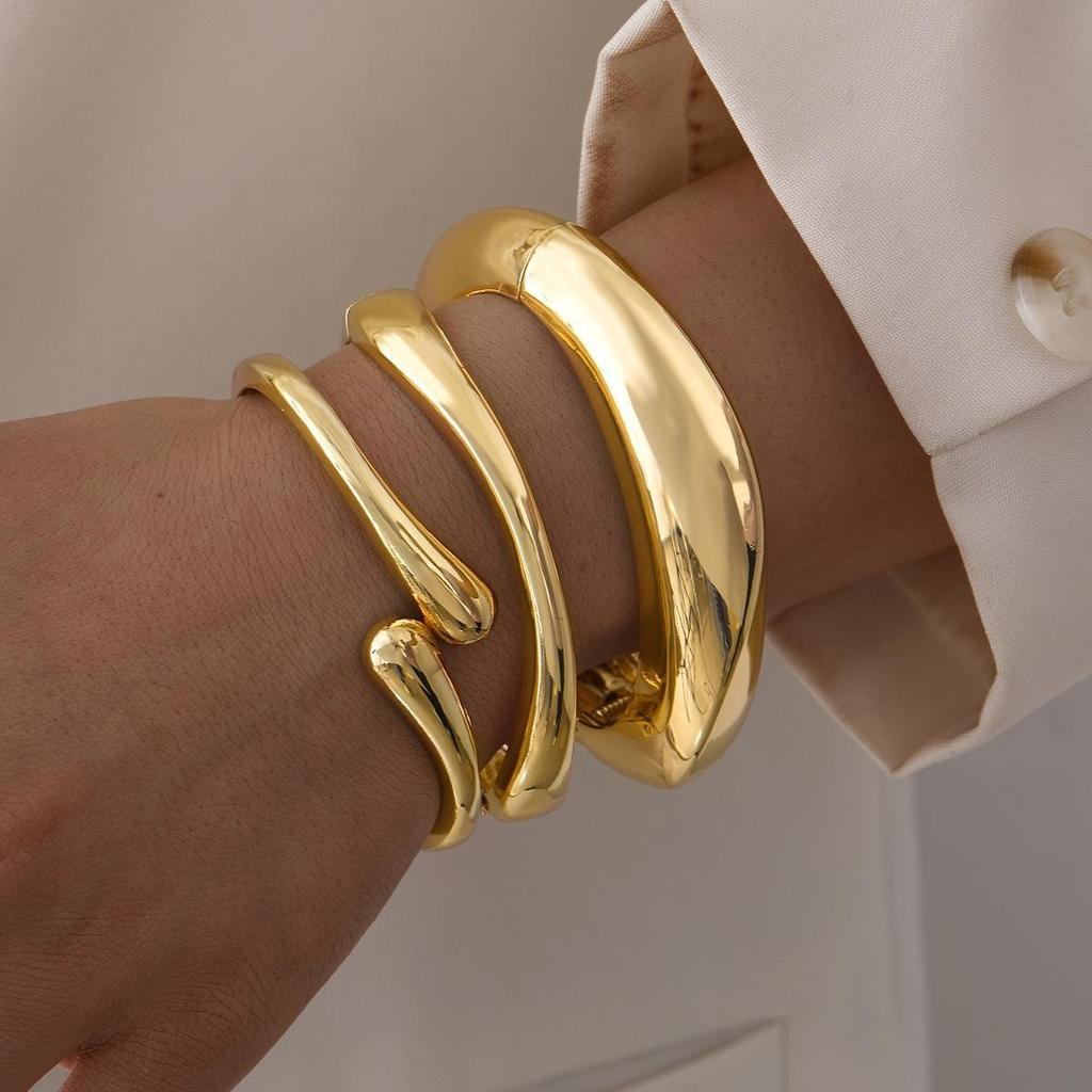 3pcs Hiphop Creative Irregular Glossy Bracelet Set for Women Stylish Punk Gold Color Geometric Cuff Bangles Party Jewelry Gifts