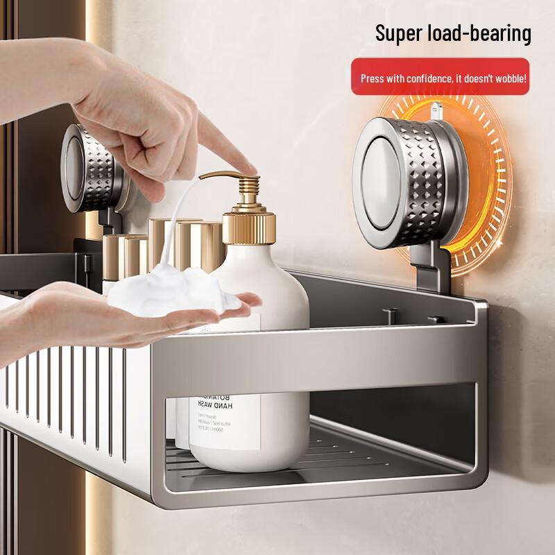 No-Drill Suction Cup Bathroom Shelf with Hooks