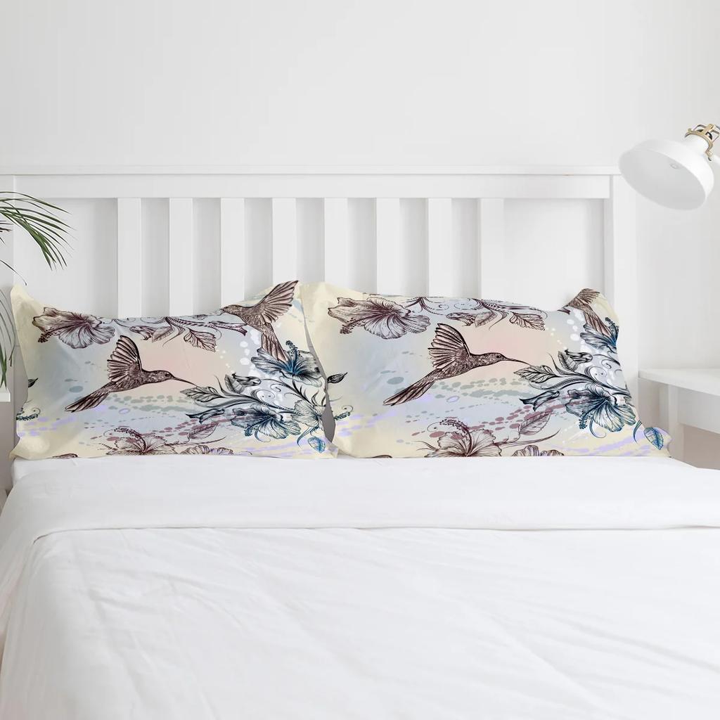 Set Biancheria da Letto Retro 3 Pezzi Colibrì Fiori di Ibisco Copripiumino Federa Bambini Adulti Copripiumino Set Letto Matrimoniale Tessile per la Casa