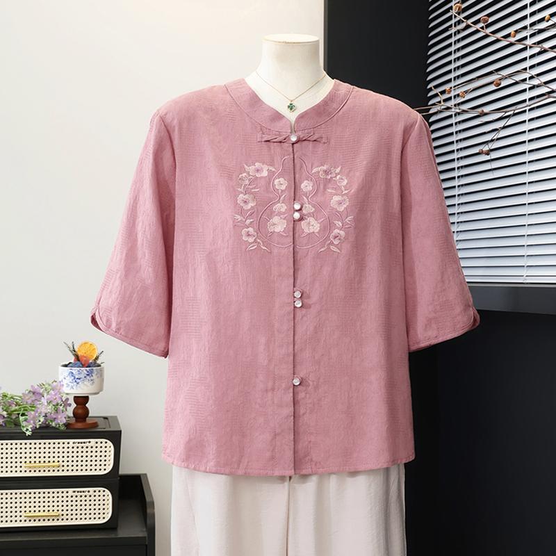 Yu Zhaolin New Chinese Style Embroidered Summer Shirt for Senior Women