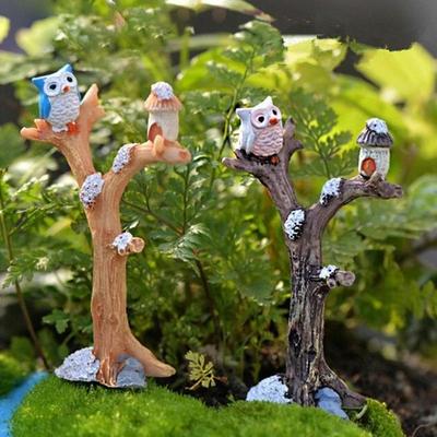 Mini galhos de árvores em resina, miniaturas, coruja, jardim de fadas, casa, kit, bonecas, enfeites de natal, brinquedos para bebês