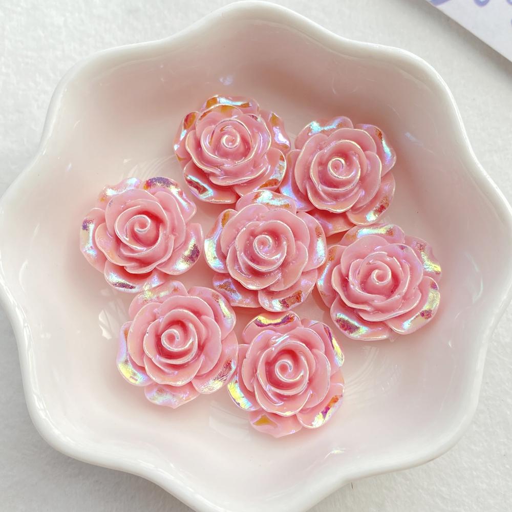 10Pcs Cute Cartoon Colorful Roses Flat back Resin Scrapbooking Crafts Fit Phone Case Decoration DIY Hair Bows Accessories