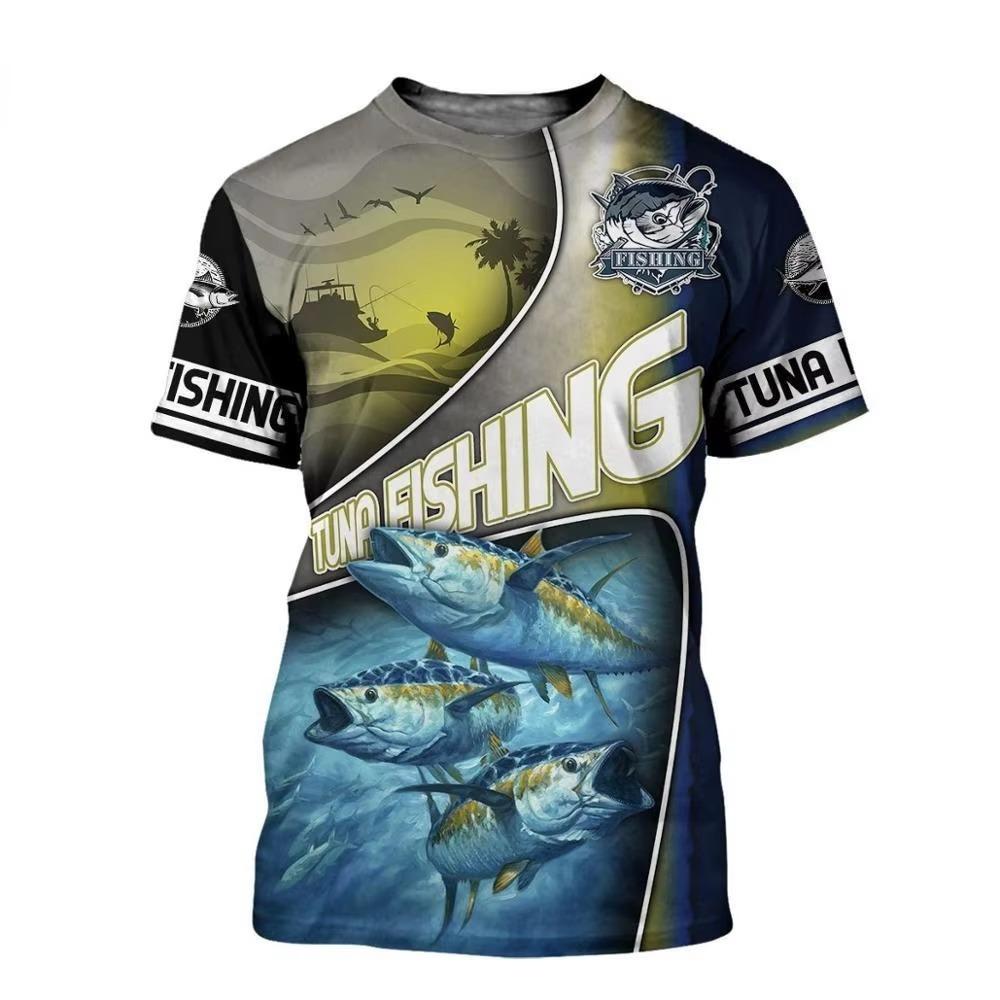 Pánské vintage tričko s krátkým rukávem, 3D potiskem, rybářské oblečení, outdoorové sporty, volné tričko, streetwear, pánské oblečení.
