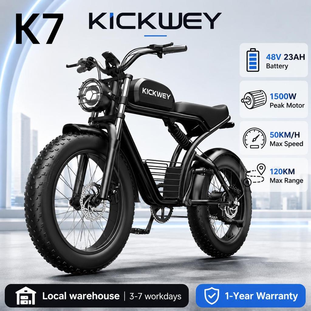 KICKWEY K7 Bicicletta Elettrica per Adulti 1500W Batteria 48V23Ah Ruote Grasse da 20 Pollici Bicicletta Elettrica da Uomo per Tutti i Terreni