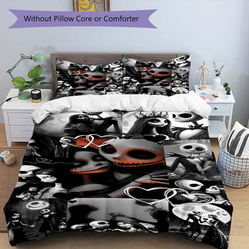 3pcs Duvet Cover Set (1*Duvet Cover + 2*Pillowcase, Without Core), The Nightmare Before Christmas Print Bedding Set, Bedroom Decor, All‑Season, Birthd
