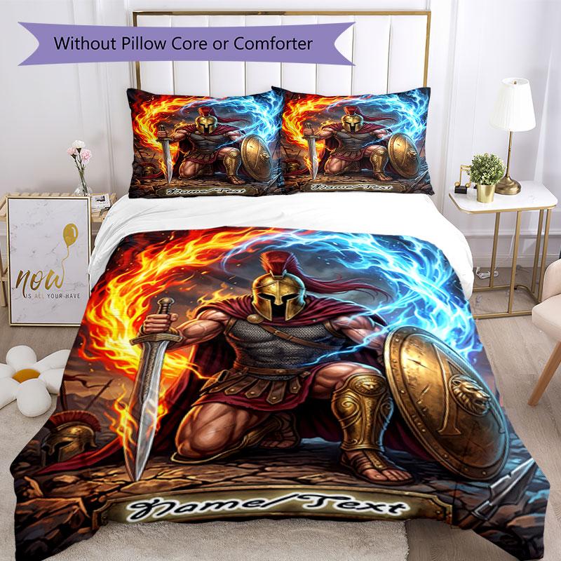 3PC Custom Name "Warrior's Flame Shield" Bedding Set Printed Bedding Set Duvet Cover Closure Includes 1 Duvet Cover & 243 Pillowcases for Bedroom