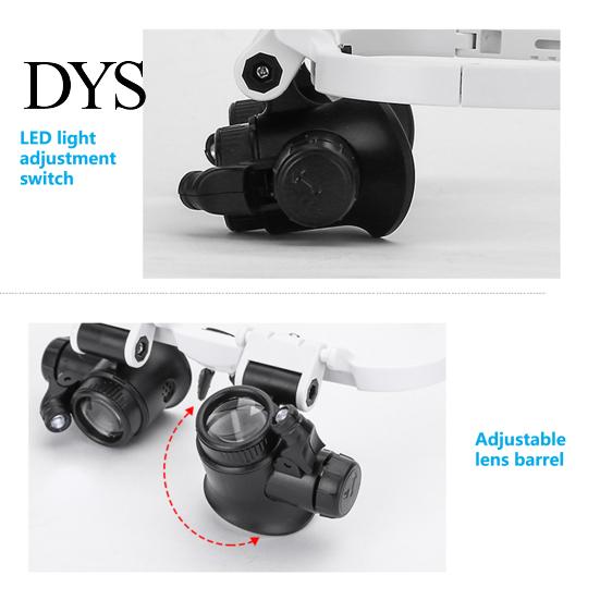 Magnifying Glass 1 Set Head Mount Magnifier 2 LED Lights Adjustable Loupe Dimmable 8/15/23 Times Circuit Board Headband Home Supply Head-mounted