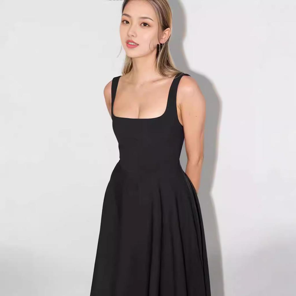 Women's Summer Simple Sexy Solid Colour Straps Slim Midi Dresses