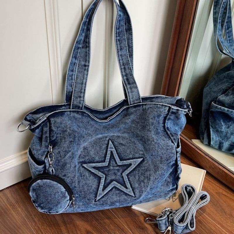 Cool Spice Girl Style Denim Big Bag Women's New Fashion Large Capacity Tote Bag Summer Versatile Messenger Bag