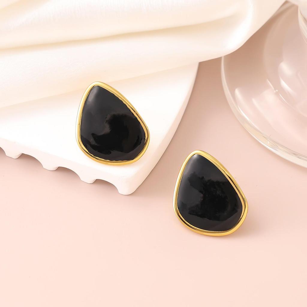 French Enamel Drip Oil Earrings: Stainless Steel, Irregular, Titanium Women's Luxury