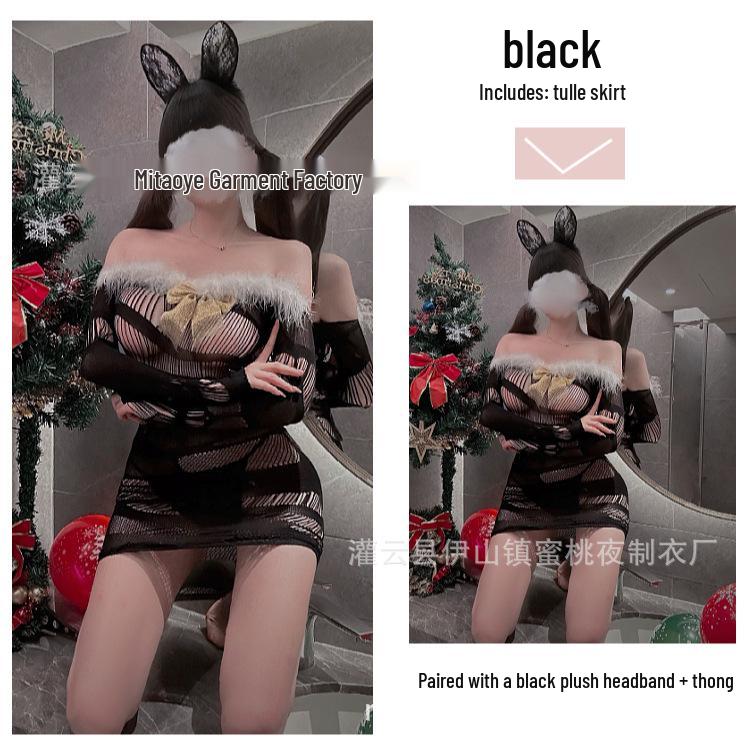 Christmas Off-Shoulder Plush Mini Dress: Sexy Cutout Long Sleeve Bodycon Mesh