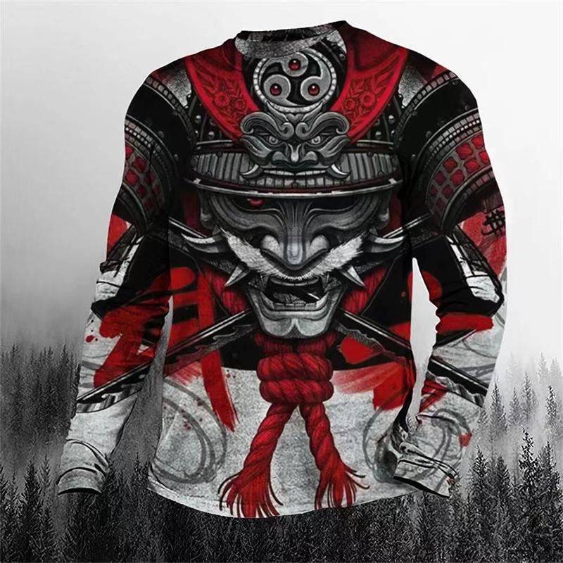 

Japanese Samurai Pattern Men s T-shirts Retro 3D Printed T-Shirts Summer Casual Harajuku Loose O-Neck Long Sleeves Tops XL