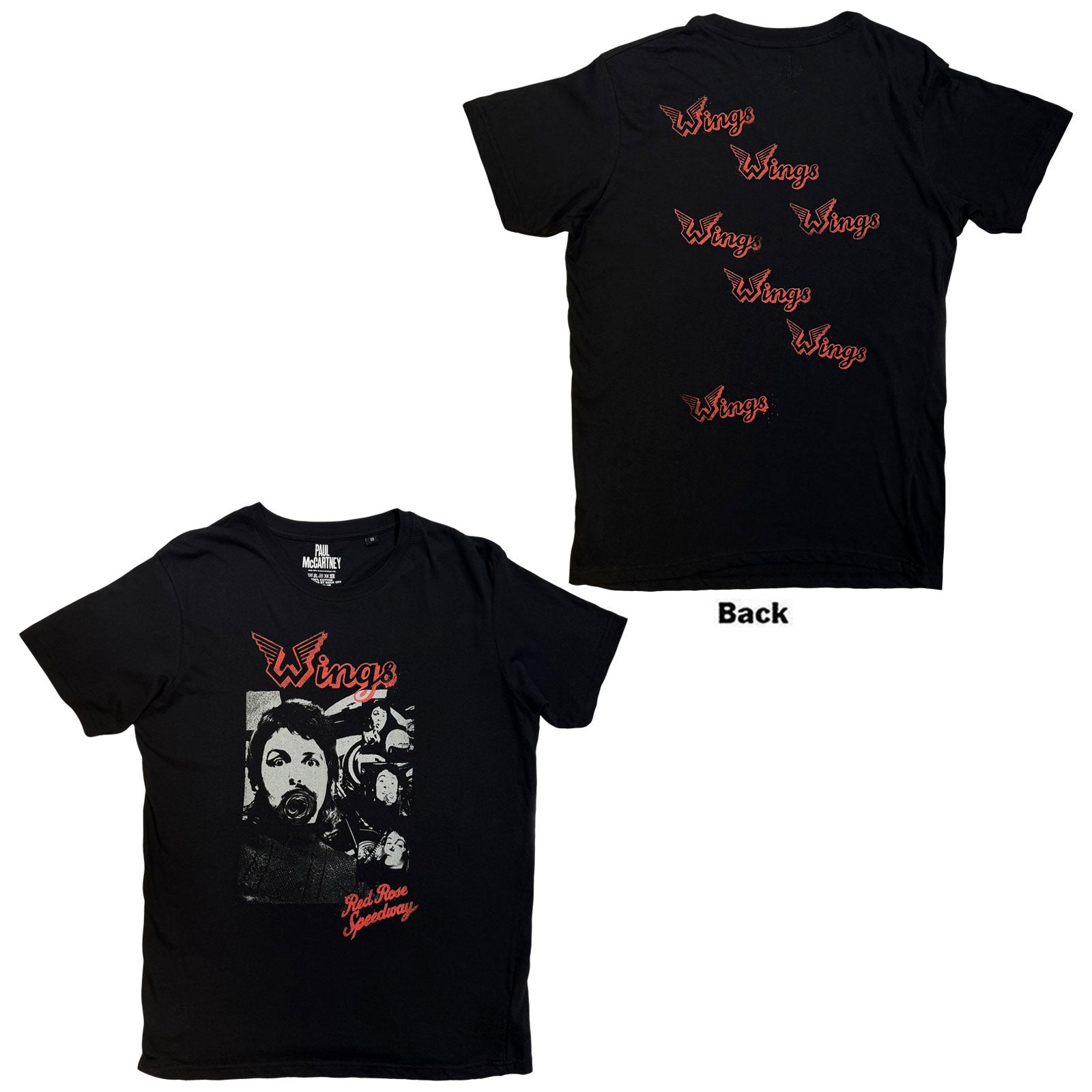 Paul McCartney TShirt Wings Collage Black Back Print OFFICIAL NEW S