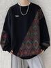 Men's Plus Size Autumn Patchwork Hoodie: Ethnic Style, Round Neck, Long Sleeve, Loose Fit, Casual Versatile Pullover.