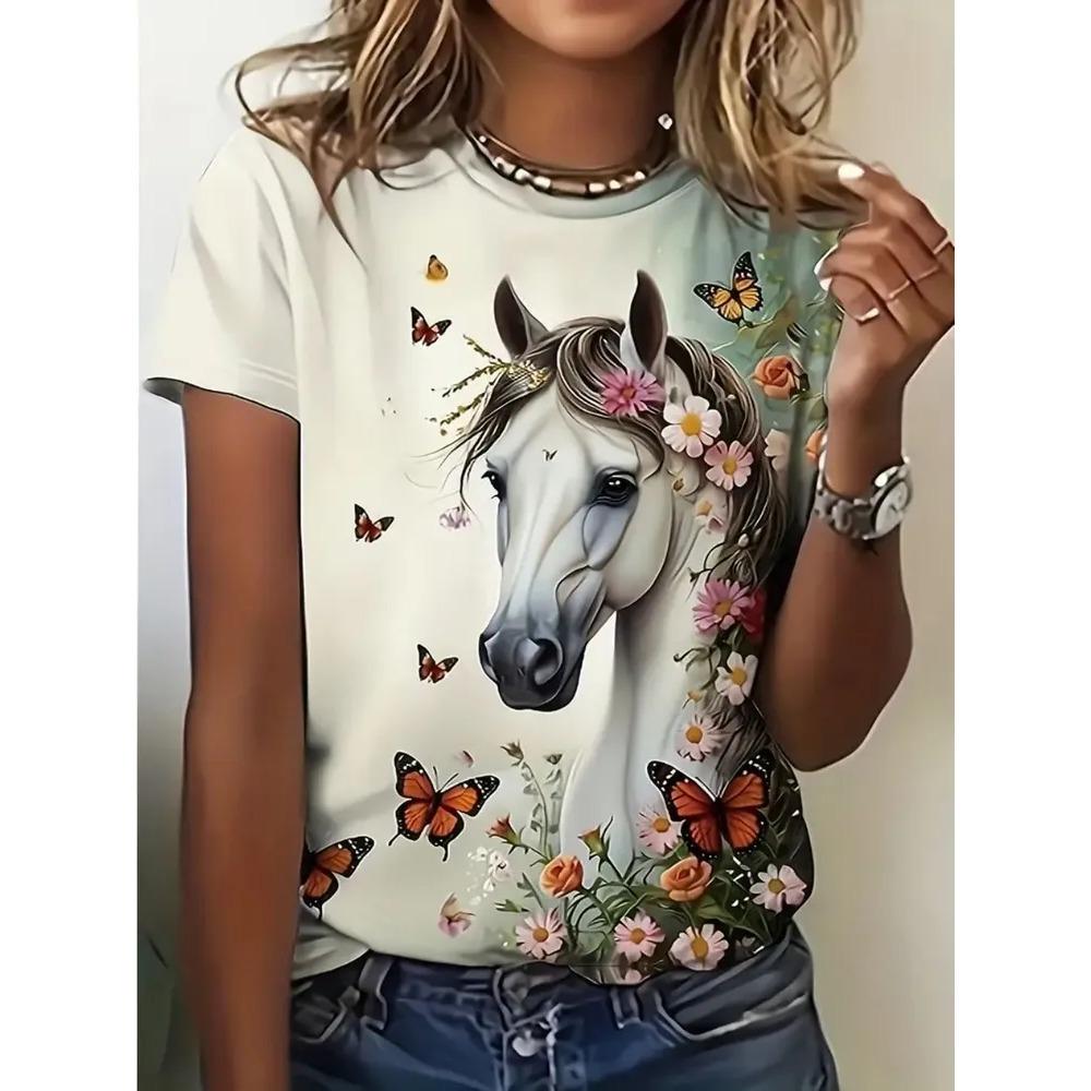 Sommer Damen T-Shirt Kreativ Lustig 3D Gedrucktes Kurzarm T-Shirt Modisch Bequem Weich Atmungsaktiv Groß Locker T-Shirt