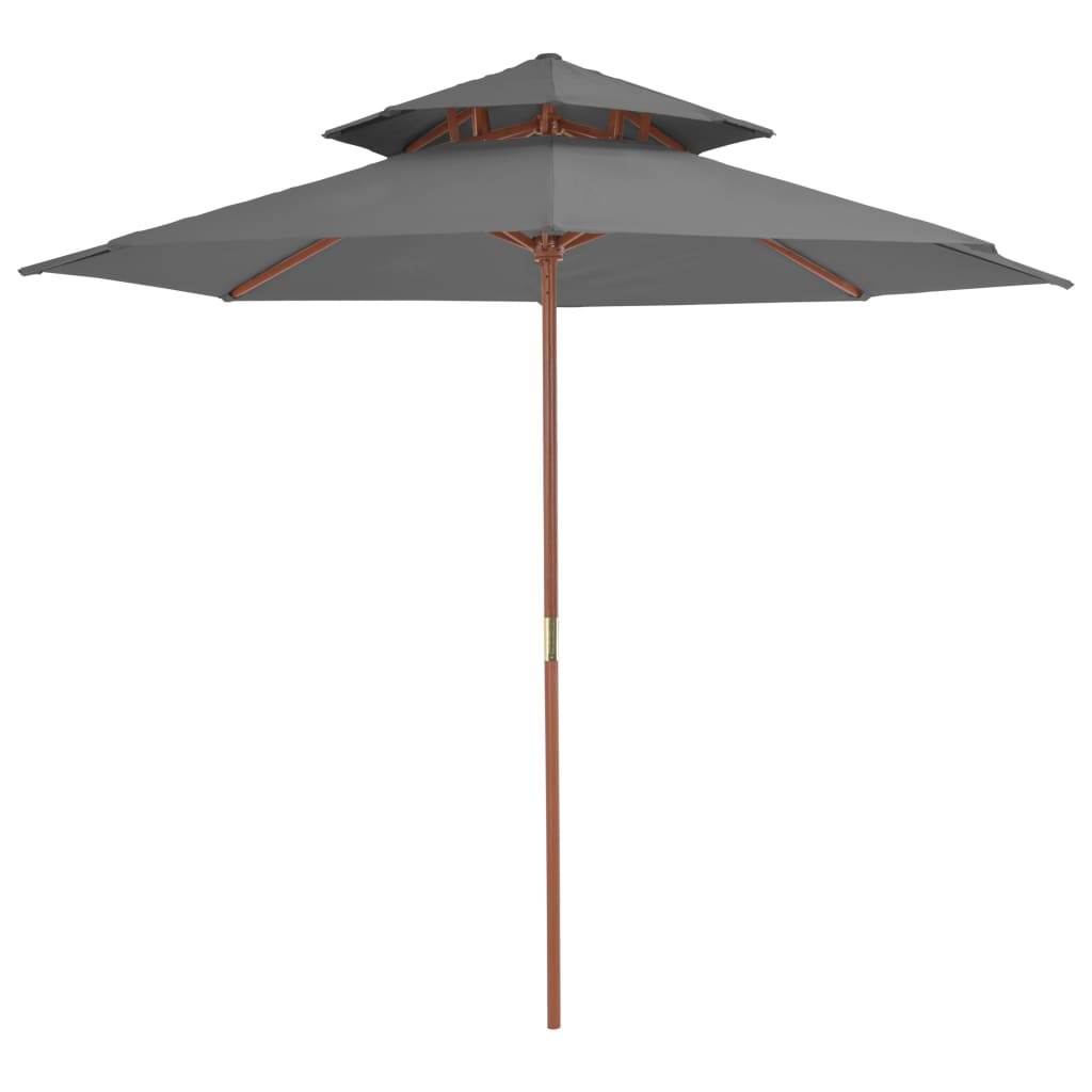 Anthracite Sun Umbrella with Ventilation and Wooden Pole 270 Cm