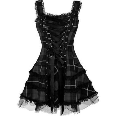 Gothic Style Dress Women Sleeveless Cross Lace Up Slim Waist Short Medieval Cosplay Costumes S-5Xl