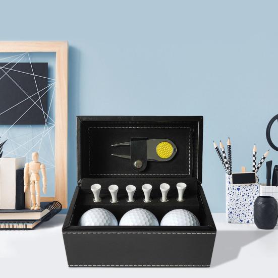 1 Set Golf Gift Box with 3 Balls 6 Metal Divot Repair Tool Hat Clip Golf Accessories Kit Faux Leather