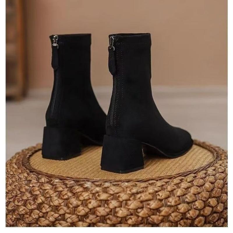 New Women's British Style Pointed Ankle Boots - Chunky Heel Booties, Versatile Fall/Winter Office Boots