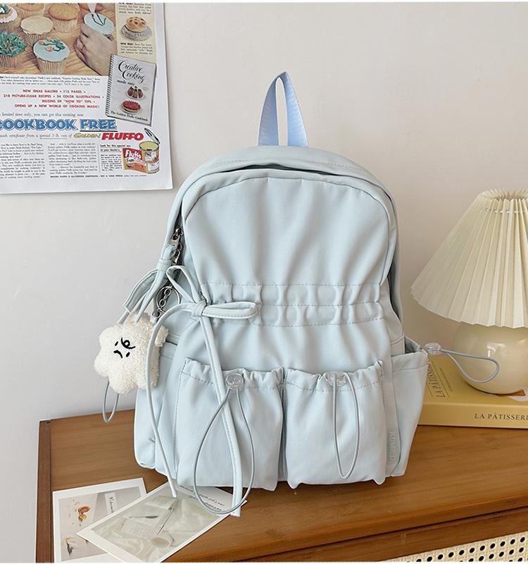Schoolbag Niche Design Pleated Backpack Women Travel Lightweight Cute Bow Schoolbag Junior High School Girls College Student Backpack