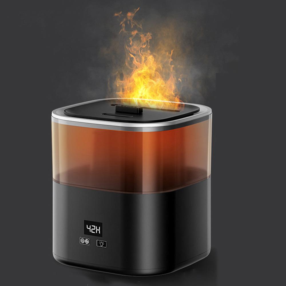 Digital Display Simulation Flame Humidifier Large Capacity Home Mist Diffuser, EU Plug