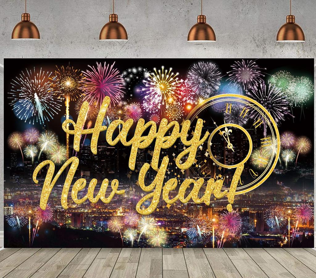 Happy New Year Party Backdrop Poster Banner Photography Background for Party