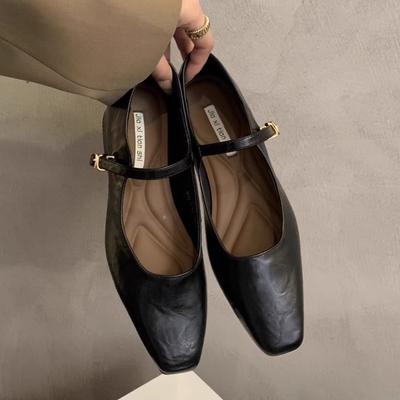 Retro Temperament Damen Flachmund Einzelne Schuhe Damen 2025 Neu Frühling Französischer Abendwind Dicke Ferse Mary Jane Schuhe