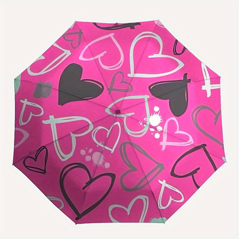 

1pc Heart Pattern Automatic Open/Close Umbrella, Ideal Fan Gift for Birthday, Christmas, Trendy Fashion y250828078