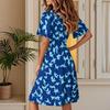 Women's Summer Fashion Leaf Print Dress Casual Beach A-line V-neck Loose Sundress