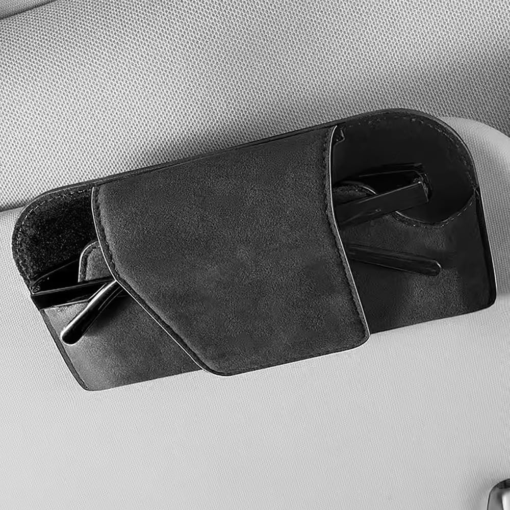 Car Storage Tool Sun Visor Glasses Holder Multifunctional Wear Resistant Car Storage Box Cowhide Leather Auto Sunglasses Holder (Black)