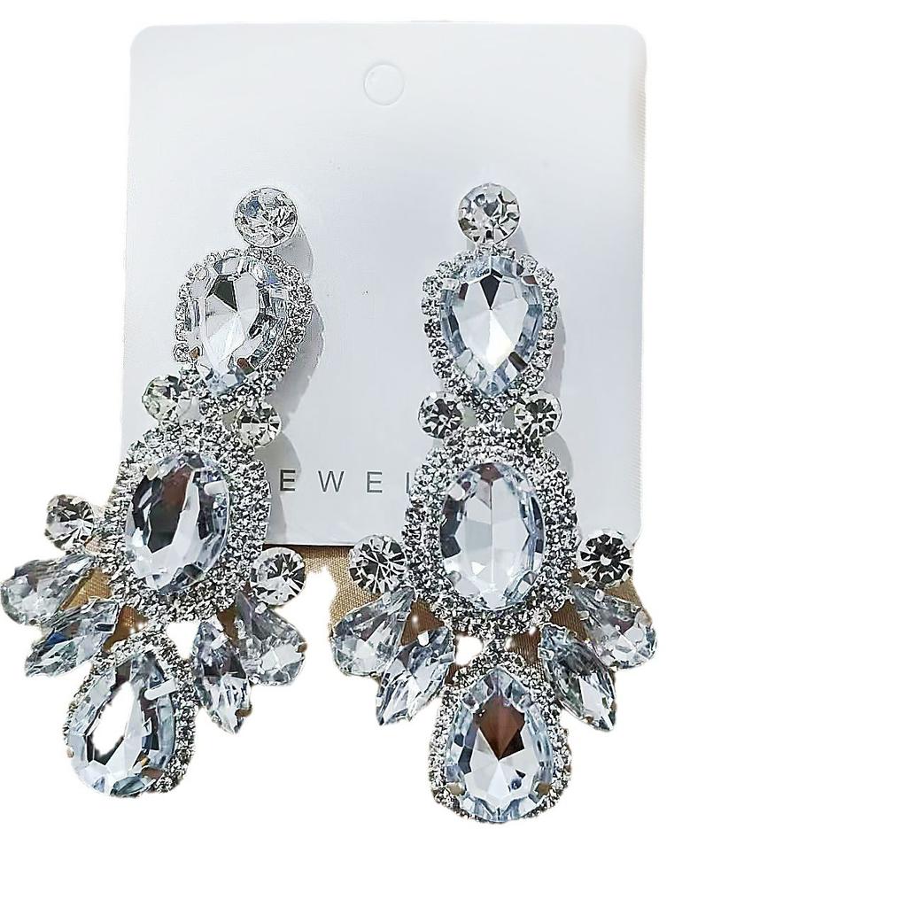 Emerald White Earrings Temperament Geometric Stud Earrings High Sense Light Luxury Female Versatile Exaggerated Water Drop Ears