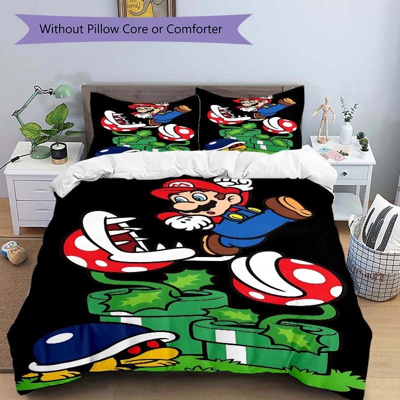 3pc Mario Bedding Set Guest Room Bedroom Decor Christmas Halloween Decor Gifts- All Seasons (No Insert)a1013058