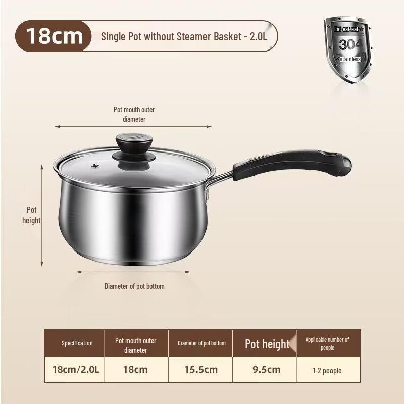 

ZISIZ 18cm Stainless Steel Single Handle Saucepan Set