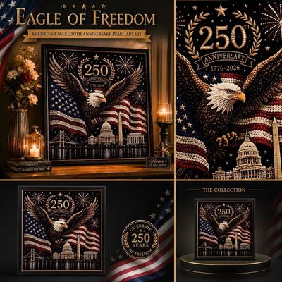 250th Anniversary Pearl Art Kit Featuring American Eagle and Landmark Design Includes Beads Tools and Frame for Crafting Wall Decor